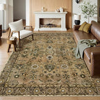 Tangsoo 4x6 Floral Vintage Rug for Living Room, Washable Vintage Area Rug Indoor, Non Slip Brown Rug for Dining Room, Soft Low Pile Rugs, Print Foldable Carpet for Dorm Living Room Bedroom