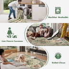 Area Rug 9x12 Washable Rug, Vintage Boho Medallion Rugs Non-Slip Soft Low Pile Large Distressed Rug Indoor Retro Carpet for Living Room Bedroom Dining Room Home Office (Green Beige, 9'x12')