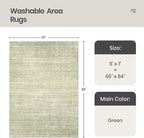 Valenrug Washable Rug 5x7 - Stain Resistant 5x7 Area Rugs for Living Room, Non Slip Backing Printed Rugs for Bedroom, Folable Machine Washable Area Rug (5'x7', Green)