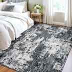 Washable Area Rugs 4'x6' Non-Slip Modern Abstract Soft for Living Room Entryway Bedroom Nursery, Print Pattern, Black Gray