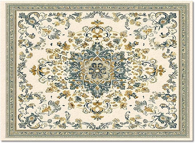 Bohemian Rectangular Area Rugs for Living Room Bedroom 3 x 5 ft Vintage Farmhouse Floral Pattern Non-Shedding Soft Low Pile Rug Non Slip Washable Rug for Nursery Entryway Playroom