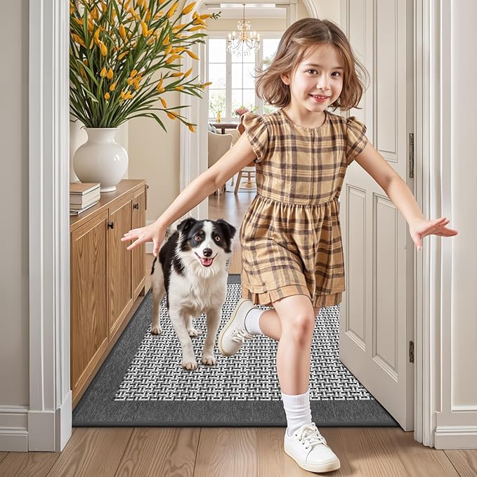 LUMI Inside Door Mat for Entry 24"x36", Absorbent, Dirt Trapper, Low Profile Thin, Non Slip Mats with Rubber Backing, Ideal for Indoor, High Traffic, Garage, Entrance, Classic Grey