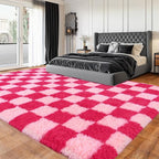 Area Rugs for Living Room, Soft Shaggy Carpets for Living Room, Fuzzy Rugs for Kids' Room, Perfect Decor for Modern Home Hot Pink Grid 4x6 Feet