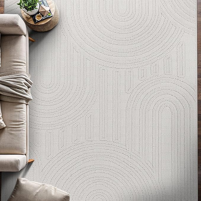 Beverly Rug Micro Loop Large Area Rug White 9x12 Modern Luxury Circle Geometric Durable Indoor Area Rugs for Living Dining Room Office Stain Resistant Non Shedding Casual Indoor Carpet White 9 x 12