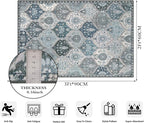 Lahome Moroccan Trellis Front Door Mat Indoor Entrance, 2x3 Rugs for Entryway Non-Slip Washable Indoor Door Mat, Oriental Accent Small Rug for Kitchen Bedroom Bathroom, Blue