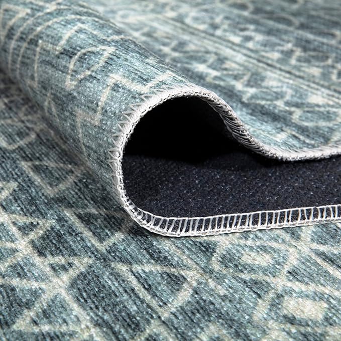 Bloom Rugs Caria Washable Non-Slip 4x6 Rug - Teal/Ivory Geometric Area Rug for Living Room, Bedroom, Dining Room, and Kitchen - Exact Size: 4' x 6'