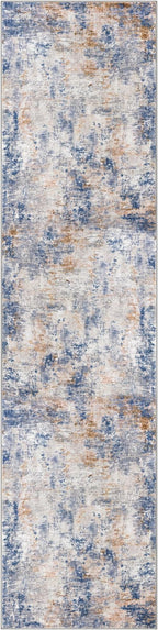 Modern Abstract Hallway Runner Rug, Grey Blue Orange Multi 2x8 Runner Rug, Washable Kitchen Runner Non-Slip Soft Thin Print Faux Wool Carpet for Entryway Bedroom Laundry Room Indoor