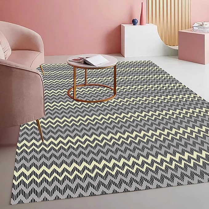 Modern Geometric Chevron Rug Industrial Wave Pattern in Layered Tones Minimalist Washable Non-Slip Area Carpet for Living Room Dining Room Bedroom Office Playroom Indoor Thin Mat 7x12 Grey