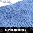Smiry Dog Door Mat for Muddy Paws, Absorbent Dirt Trapper Non Slip Quick Dry Washable Chenille Mat for Mud Dogs, Entry Rug for Indoor and Outdoor (40x32 Inches, Cornflower Blue and White)