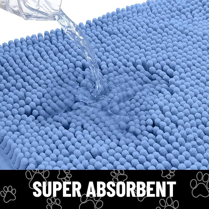 Smiry Dog Door Mat for Muddy Paws, Absorbent Dirt Trapper Non Slip Quick Dry Washable Chenille Mat for Mud Dogs, Entry Rug for Indoor and Outdoor (36x24 Inches, Cornflower Blue)