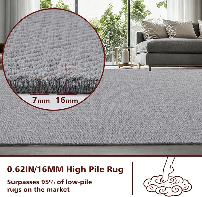 ANSSO 5x7 Wool Rugs for Living Room,80% Merino Wool and 20% Cotton Soft Tufted Area Rug with Cotton Non-Slip Backing,Large Area Rug for Bedroom Bedroom, Dining and Home Office (Dark Gray)