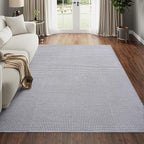 Boho Washable Area Rugs 5x7 ft, Non Slip Area Rug for Living Room, Braided Office Rugs Bedroom Rug Woven Washable Indoor Floor Carpets for Office Dining Bedroom Living Room, Easy to Clean, Gray