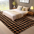 Ophanie Checkered Black & Beige Rhombus Rugs for Living Room Bedroom, Fluffy Soft Fuzzy Area Rugs, Plush Shaggy Bedside Floor 8x10 Furry Carpet for Kids Baby Teen Dorm Nursery Home Decor Aesthetic