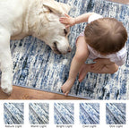 Modern Abstract Runner Rug 2.6x8, Grey Blue White Washable Kitchen Runner Non-Slip Soft Hallway Rug Runner Thin Print Faux Wool Carpet for Entryway Bedroom Laundry Room Indoor Home Decor