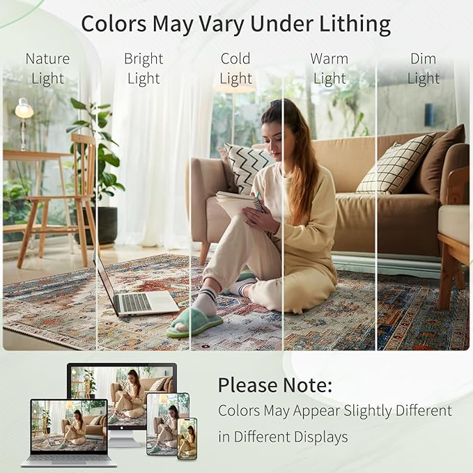 Enkor Runner Rugs for Hallway, 2.6x13 Washable Soft Non Slip Floor Rugs for Kitchen, Modern Mat for Living Room Bedroom Entryway Beige & Red