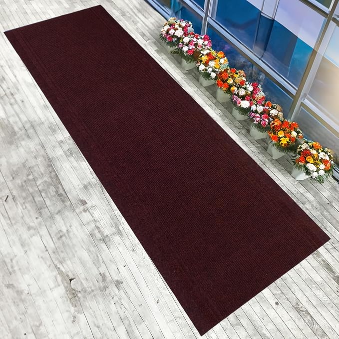English Home Custom Size Anti Slip Burgundy Design Light Weight Durable TPR Backing Thin Pile Runner Rug (36" x 5')