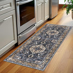 KOZYFLY Runners for Hallways 2x5 Ft Washable Kitchen Runner Rug Boho Runner Rug for Entryway Indoor Gold Navy Printed Oriental Faux Wool Floor Carpet Runner for Laundry Room Kitchen Hall