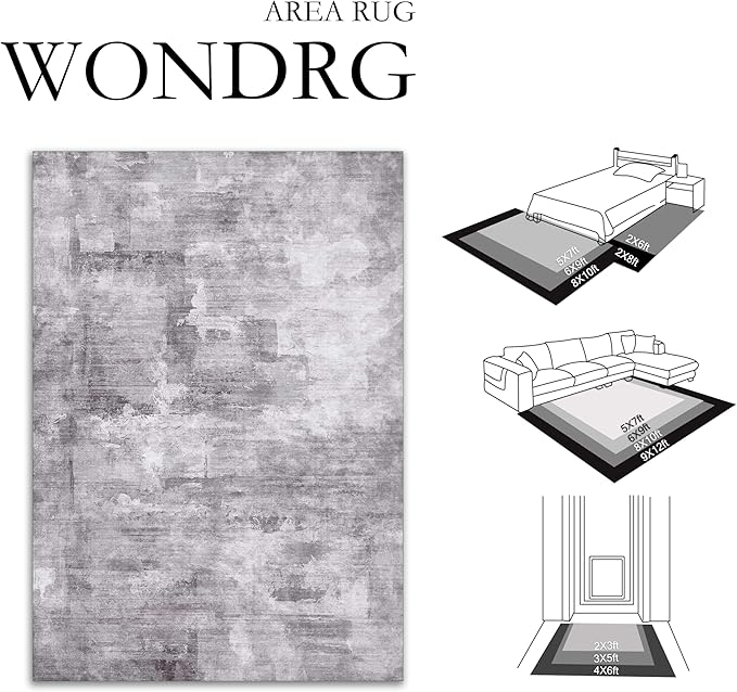 5x7 Washable Area Rug Grey Abstract Modern Living Room Bedroom Throw Rug Non Slip Soft Thin Simple Indoor Floor Carpet for Office Entryway Kitchen Nursery Home Decor
