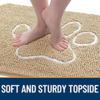 OLANLY Dog Door Mat for Muddy Paws 47x32, Paw Print Design, Absorbs Moisture and Dirt, Absorbent Non-Slip Washable Doormat, Quick Dry Chenille Mud Mat for Dogs, Entry Indoor Entryway Carpet, Beige