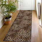Leopard Rug 2x6 Runner Rug Washable Kitchen Runner Non-Slip Soft Modern Print Faux Wool Carpet for Hallway Indoor Entryway（2x6ft,Brown）