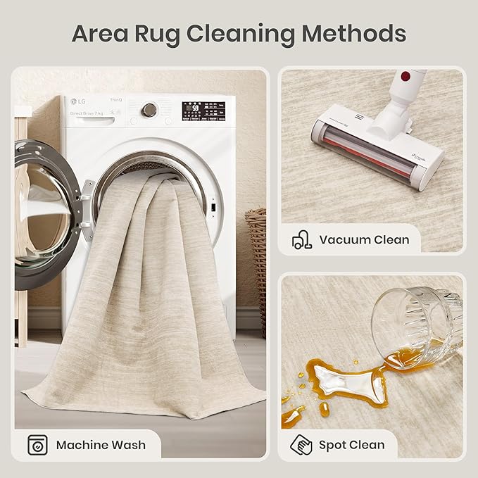 Valenrug Washable Rugs 5x7 - Non Slip 5x7 Area Rugs for Living Room, Stain Resistant Area Rugs for Bedroom, Foldable Machine Washable Area Rug(5'x7', Beige)