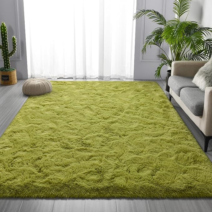 Large Shag Area Rugs 5 x 8, Plush Fuzzy Rugs for Living Room, Ultra Soft Fluffy Furry Rug for Bedroom, Indoor Carpet Nursery Rugs for Kids Room Home Decor, Green