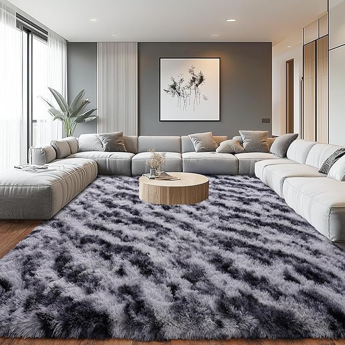 Shaggy Modern Shag Area Rug for Bedroom, Upgrade Non-Slip Plush Fluffy Carpet for Kids Room Home Decor, Plush Area Rug Tie Dye Stripes 5x7Ft