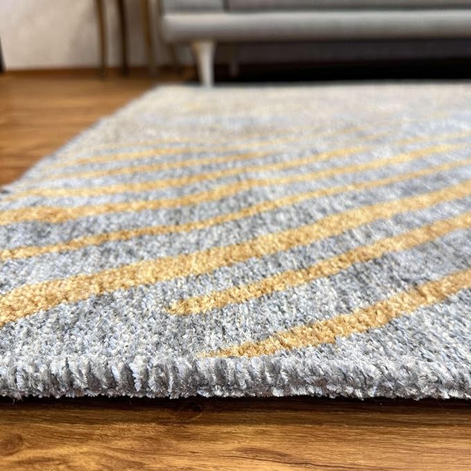 Alfa Rich 4x6 Geometric Gray Gold Washable Area Rugs for Living Room Bedroom Kitchen Cotton Rug