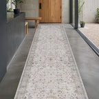 Light Gray Washable 2'6"x10' Wide Hallway Runners, Kitchen Runner Rug, Non-Slip & Stain Resistant 10ft Long Floor Rug, Neutral Boho Floral Décor