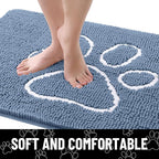 Smiry Dog Door Mat for Muddy Paws, Absorbent Dirt Trapper Non Slip Quick Dry Washable Chenille Mat for Mud Dogs, Entry Rug for Indoor and Outdoor (59x35 Inches, Airy Blue and White)