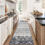 KUTA Moroccan Washable Runner Rug 2.6x8, Non-Slip Vintage Black Navy Blue Boho Hallway Runners Rugs Ultra Soft Print Distressed Geometric Floor Carpet for Bedroom Laundry Living Room
