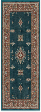 RUGGABLE Washable Vintage Runner Rug – Verena Teal Blue 2.5x7, Stain-Resistant, Non-Slip Hallway Runner – Machine Washable Rug for Hallway, Entryway, Living Room & Kitchen–with Cushioned Pad