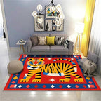 Jungle Animal Area Rug,5x8ft,Unique Design Tiger Print Rug With Geometric Pattern，Bohemian Style Animal Tiger Print Pattern Colorful Rug,Washable Non-Slip Rug for Living Room Classroom Nursery Decor