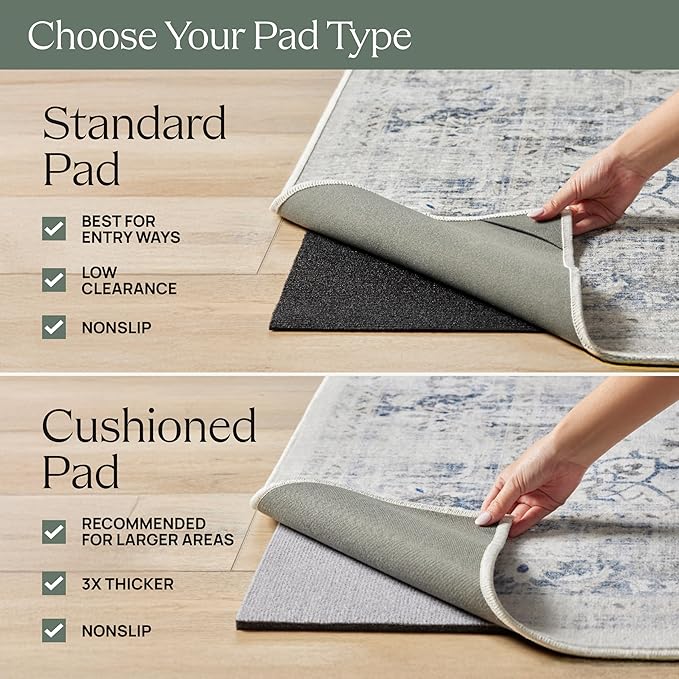 RUGGABLE Washable Vintage Area Rug – Kamran Ivory Opal 6x9, Stain-Resistant, Non-Slip – Medium Machine Washable Rugs for Living Room, Bedroom, Hallway, Entryway & Office–with Cushioned Pad