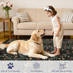 DUKINO 2x3 Entryway Rug, Floral Washable Area Rug with Non Slip Indoor Door Mat, Vintage Low Pile Small Front Door Throw Carpet for Kitchen, Entrance, Bathroom, Bedroom, Dark Blue