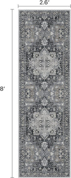 Runner Rug 2'6''x8, Machine Washable Runners, Non Slip Vintage Hallway Runner Rugs, Low Pile Lightweight Mat for Entryway, Hallway, Kitchen and Corridor, Dark Gray