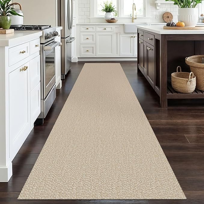 EARTHALL Long Runner Rug 3x12 Ft Non Slip Runners for Hallways Cotton Non Slip Entryway Runner Braided Kitchen Runner Indoor Outdoor Carpet Runners for Entryway, Hall, Foyers, Send/Beige