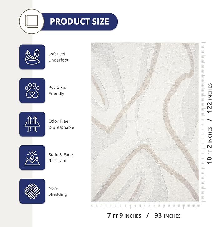 Abani Nomad Cream & Beige Area Rug 8' x 10' for Living Room, Bedroom - Chic Abstract Pattern - Durable & Easy to Clean