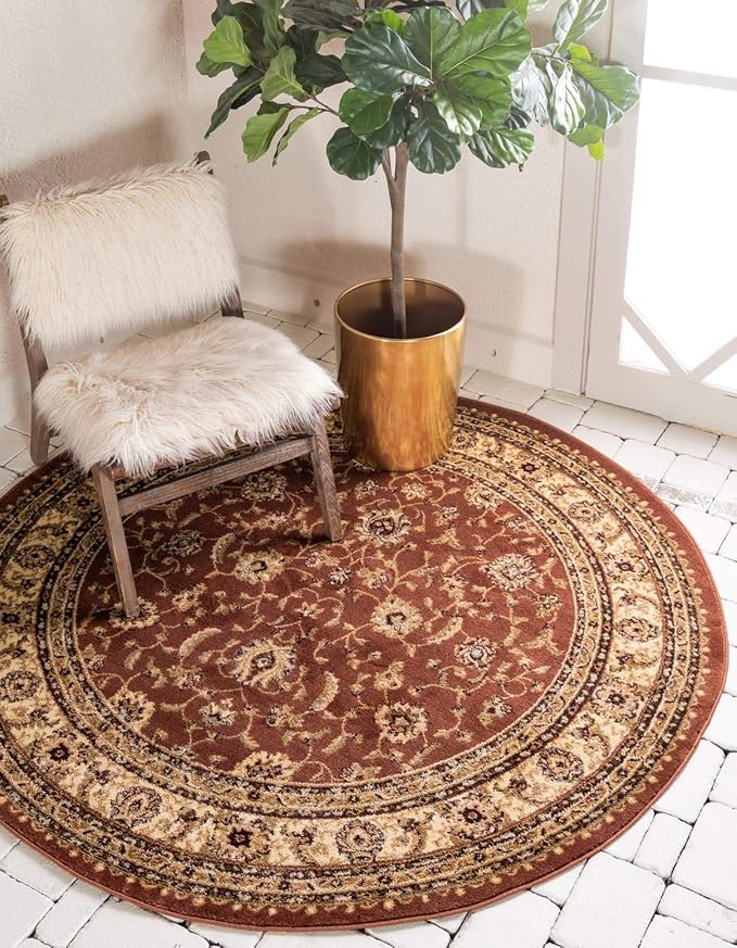 Unique Loom Voyage Collection Traditional Oriental Classic Intricate Design Area Rug (6' 0 x 6' 0 Round, Terracotta/Ivory)