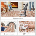 8x10 Rugs for Bedroom, Vintage Washable Rugs Non Slip Large Area Rug for Living Room Dining Room Office, Floor Decoration Big Carpet Low-Pile Kid & Pet Friendly(Border Brick Red)