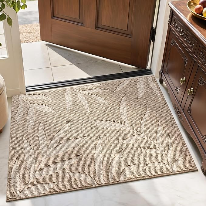 LUMI Front Door Mat Indoor Entrance 32"x48", Low Profile Welcome Mat, Non-Slip Washable Doormat with Rubber Backing for Entrance, Patio, Garage, Beige