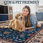 Tangsoo 2x3 Washable Rugs for Entryway, Small Area Vintage Floral Rug Non-Slip Soft Low Pile Rugs, Small Carpet Door Mat, Front Door Indoor Throw Rug for Entrance Kitchen Entry, Home Decor Navy Blue