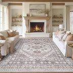 zesthome 10x14 Area Rugs,Stain Resistant Washable Rug,Ultra-Thin Rugs for Living Room,Bedroom,Non-Slip Backing Home Decor Large Area Rug (Brown/Beige,10'x14')