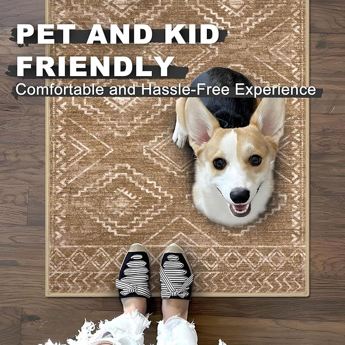 KILOCOCO Boho Entryway Rug 2x3 Printed Small Area Rug Indoor Door Mat Machine Washable Kitchen Rugs Super Soft Non Slip Throw Rugs for Bedroom Entrance Geometric Laundry Room, Yellow Brown Orange