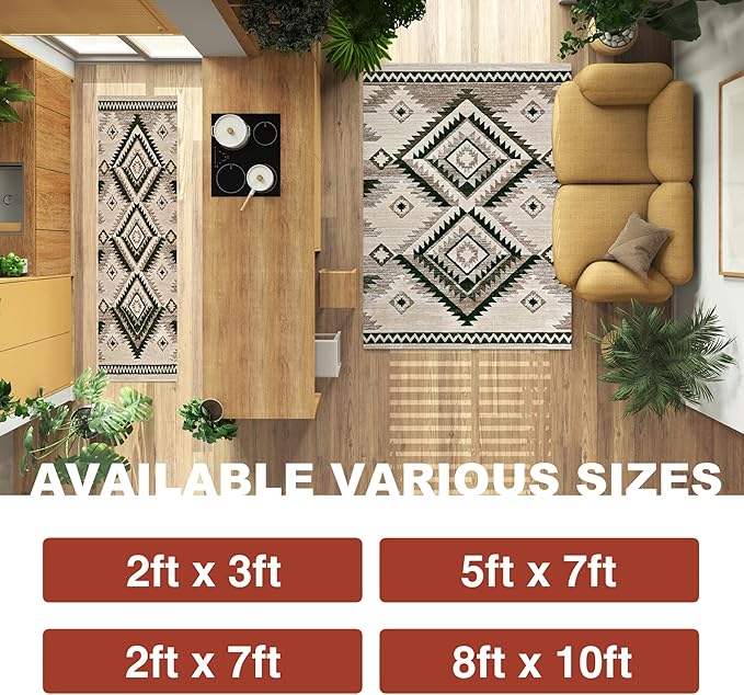 YHSF South West Native American Rug Ritz – Native Tribal American Indian Inspired Rug - Living Room, Bedroom, Hallway, Entryway & High-Traffic Area Rugs - Washable - Soft - Olive, 8 Feet x 10 Feet