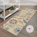 Maples Rugs Reggie Floral Runner Rug - Made in USA - Washable, Non Slip Indoor Carpet for Kitchen, Hallway, and Laundry Room, 2' x 6', Beige