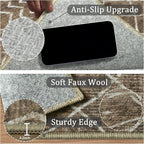 2x3 Machine Washable Area Rug for Entryway, Brown Vintage Moroccan Rug Non-Slip Low Pile Soft Faux Wool Small Carpet, Kids and Pets Friendly for Bedroom Kitchen Hallway Bedside Home Decor Rug
