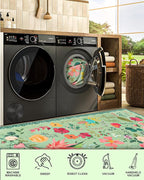 Area Rug 8x10, Washable Large Rugs for Living Room, Non Slip 0.27" Low Pile Vintage Floral Large Carpet for Bedroom, Dining Room, Kids Playroom (Green)