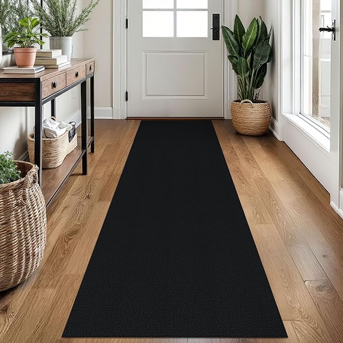 EARTHALL Washable Runner Rug 2x7 Ft Non Slip Runners for Hallways Cotton Rubber Backed Kitchen Runner Braided Indoor Floor Carpet Runners for Entryway, Hallway, Kitchen, Bedroom, Black