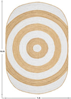 2.6x8 Oval Kilim Jute Runner – Solid White Beige, 0.27" Thick Hand Braided Rug, Handmade Boho Flatweave Carpet for Kitchen, Hallway, Entryway – Indoor Outdoor Use